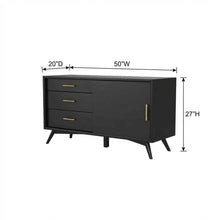 Black Small TV Console, Mid Century Modern Style, Rubberwood & Walnut Veneers