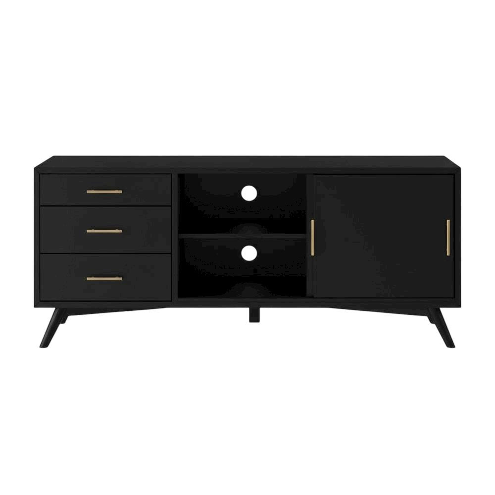 Black Mahogany-Like TV Console with Mid Century Modern Design