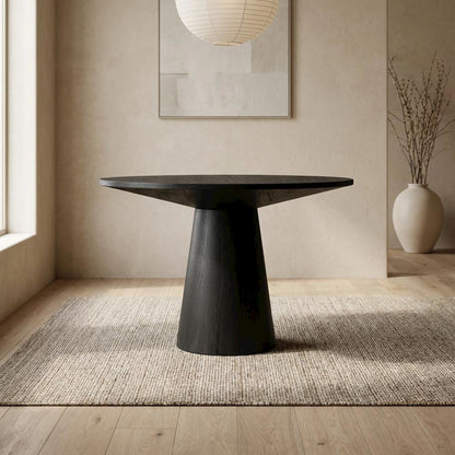 Black Round Dining Table, Mid-Century Modern Style, Seats 4