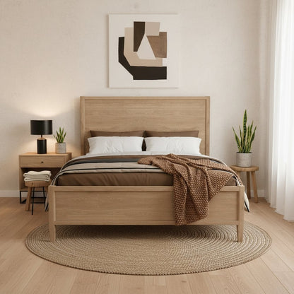 Light Wood Full Panel Bed with Modern Contemporary Design and Durable