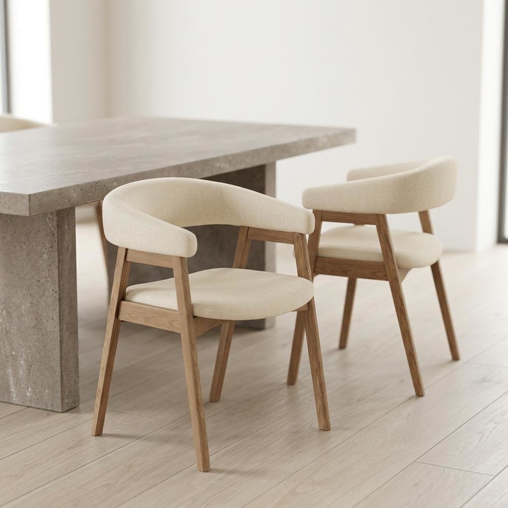 Solid Rubberwood Modern Dining Chairs, Natural, Set of 2