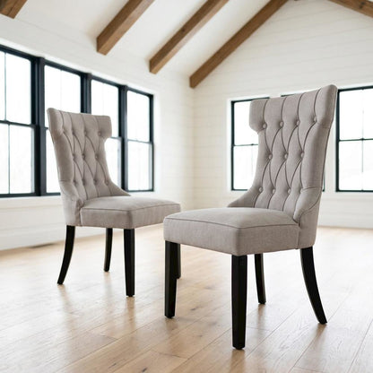 Solid Wood Linen-Upholstered Dining Chairs for Kitchen and Dining Room, Set of 2