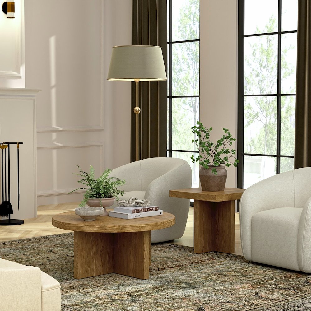 Donte Round Coffee Table, Oak