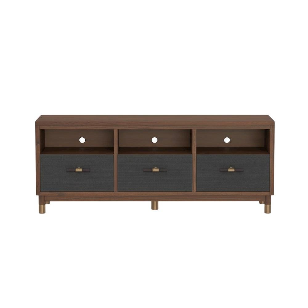 Black Mahogany Solids & Veneer TV Console with 3 Drawers and Modern Design