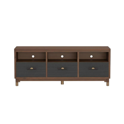 Black Mahogany Solids & Veneer TV Console with 3 Drawers and Modern Design