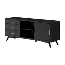 Black Mahogany-Like TV Console with Mid Century Modern Design