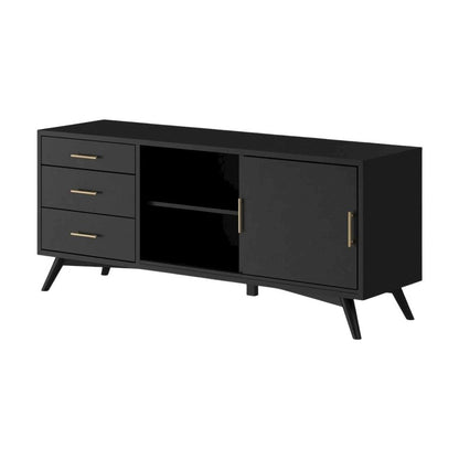 Black Mahogany-Like TV Console with Mid Century Modern Design