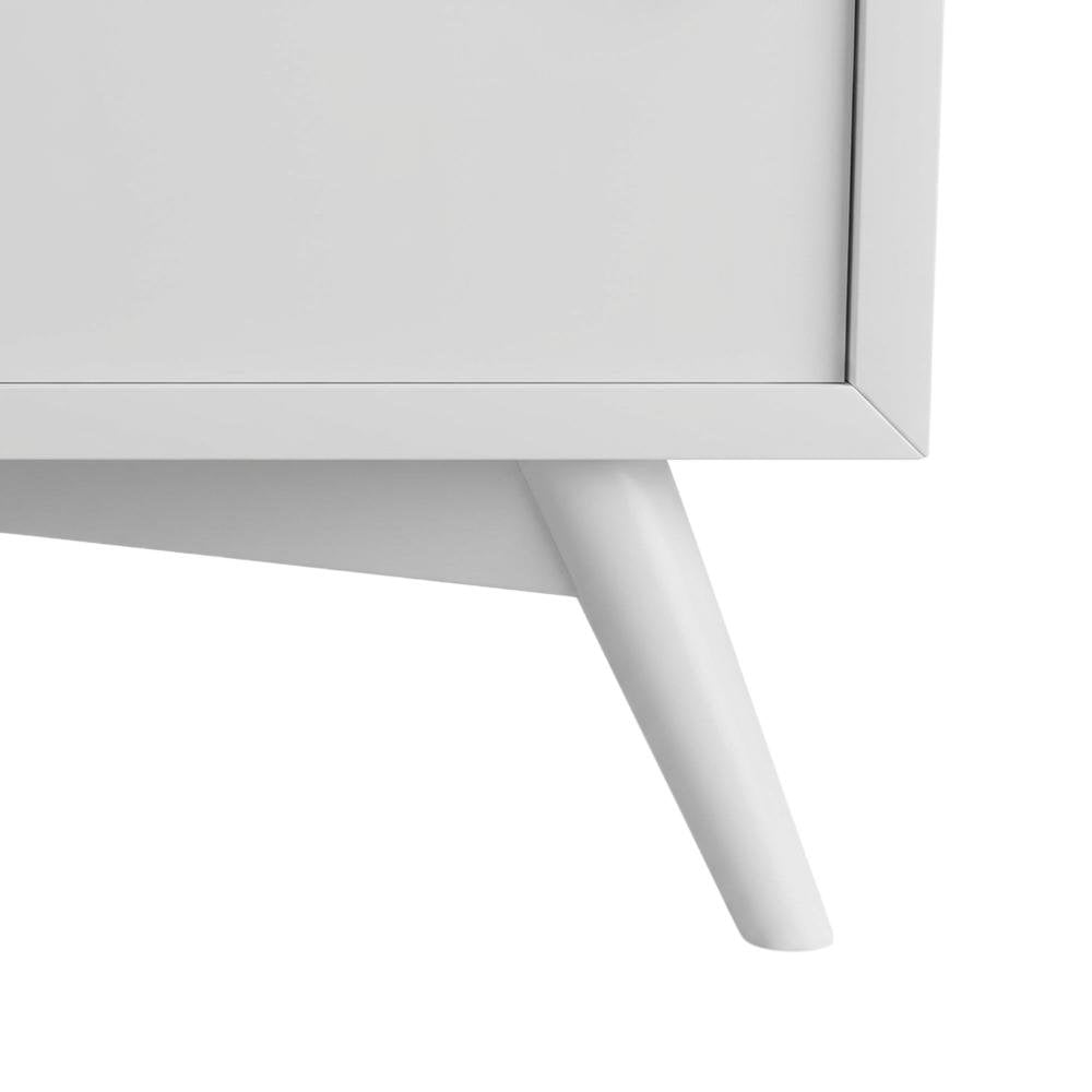 White Small TV Console with Mahogany Solids and Veneer, Modern Style