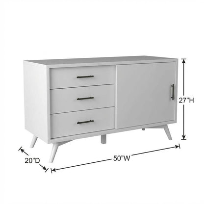White Small TV Console with Mahogany Solids and Veneer, Modern Style