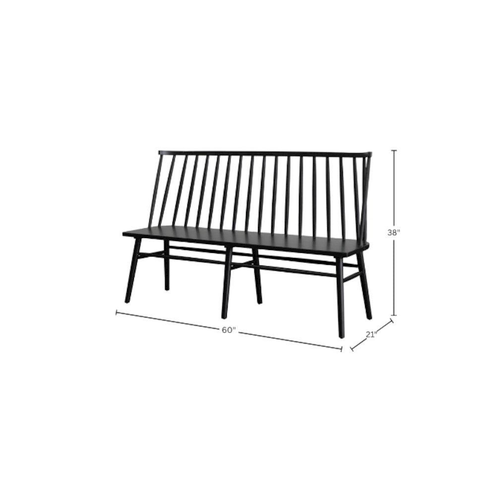 Farmhouse Style Windsor Dining Bench with Solid Wood Frame and Comfortable Seat