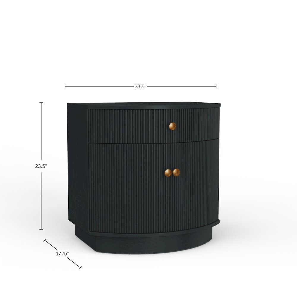 Black Modern Contemporary Nightstand with Drawer and Bottom Shelf Rubberwood