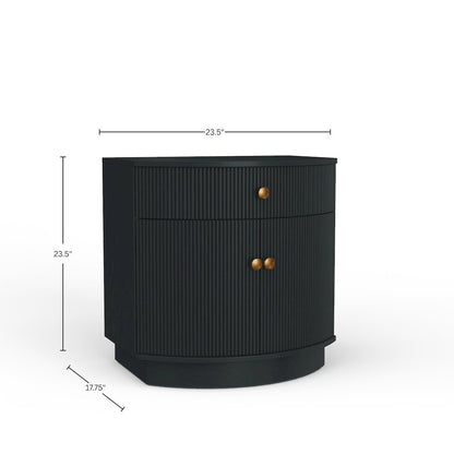 Black Modern Contemporary Nightstand with Drawer and Bottom Shelf Rubberwood