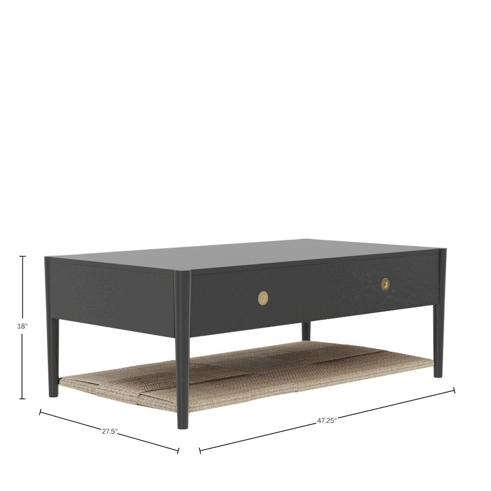 Charcoal Gray Coffee Table with Drawer and Open Shelf Modern Design