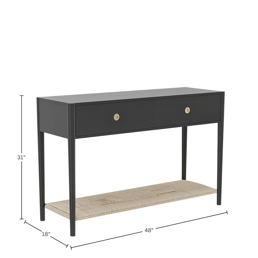 Console Table Charcoal Gray Modern Design with Drawer and Open Shelf Storage