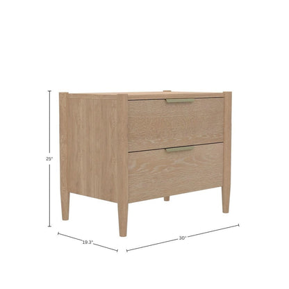 Light-Tone Rubberwood Nightstand with Oak Veneer and Modern Drawer Design