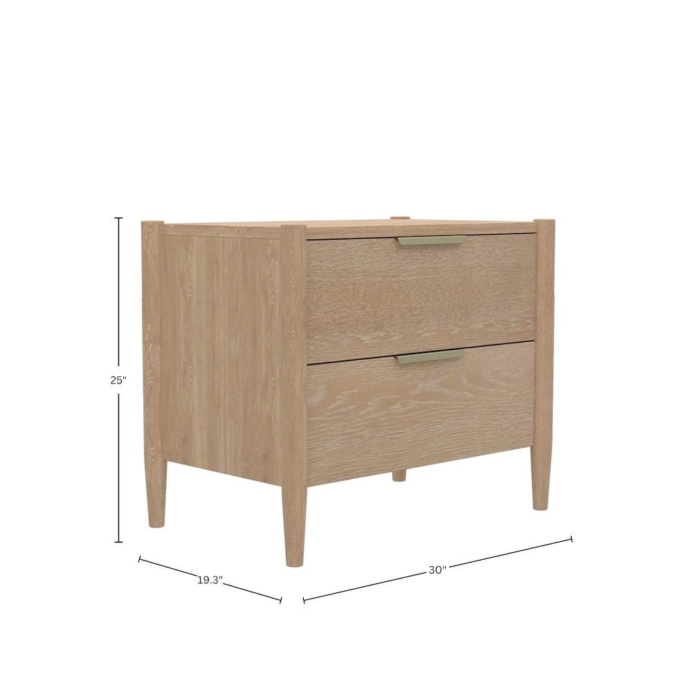 Light-Tone Rubberwood Nightstand with Oak Veneer and Modern Drawer Design