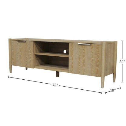 Wood-Finish TV Console with Modern Contemporary Design and Middle Shelf Storage
