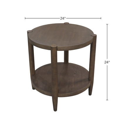 Round Walnut End Table with Modern Contemporary Design and Single Piece Build