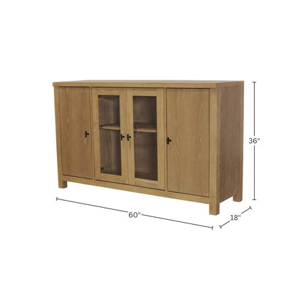 Glass and Wood Sideboard with Left and Right Cabinet Storage Farmhouse Design