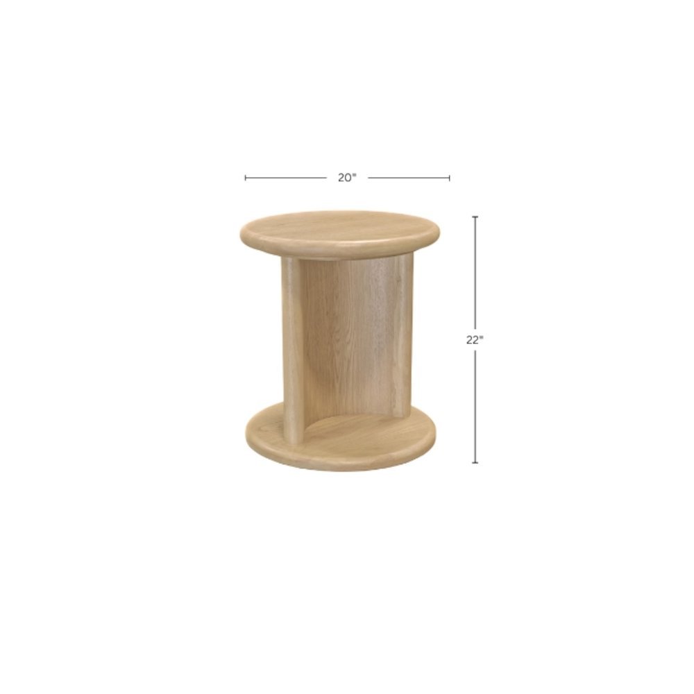 Light Oak End Table with Bottom Shelf Modern Design Single Piece