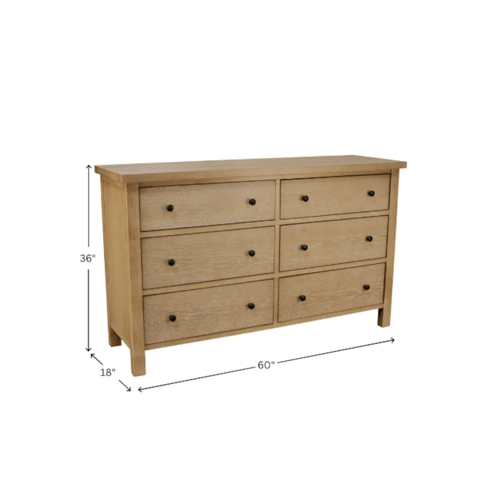 Six Drawer Dresser in Neutral Finish with Modern Farmhouse Style
