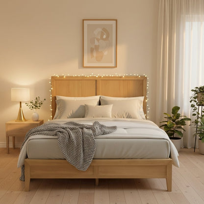 King Platform Bed Modern Farmhouse Style Single Piece Durable Support Frame