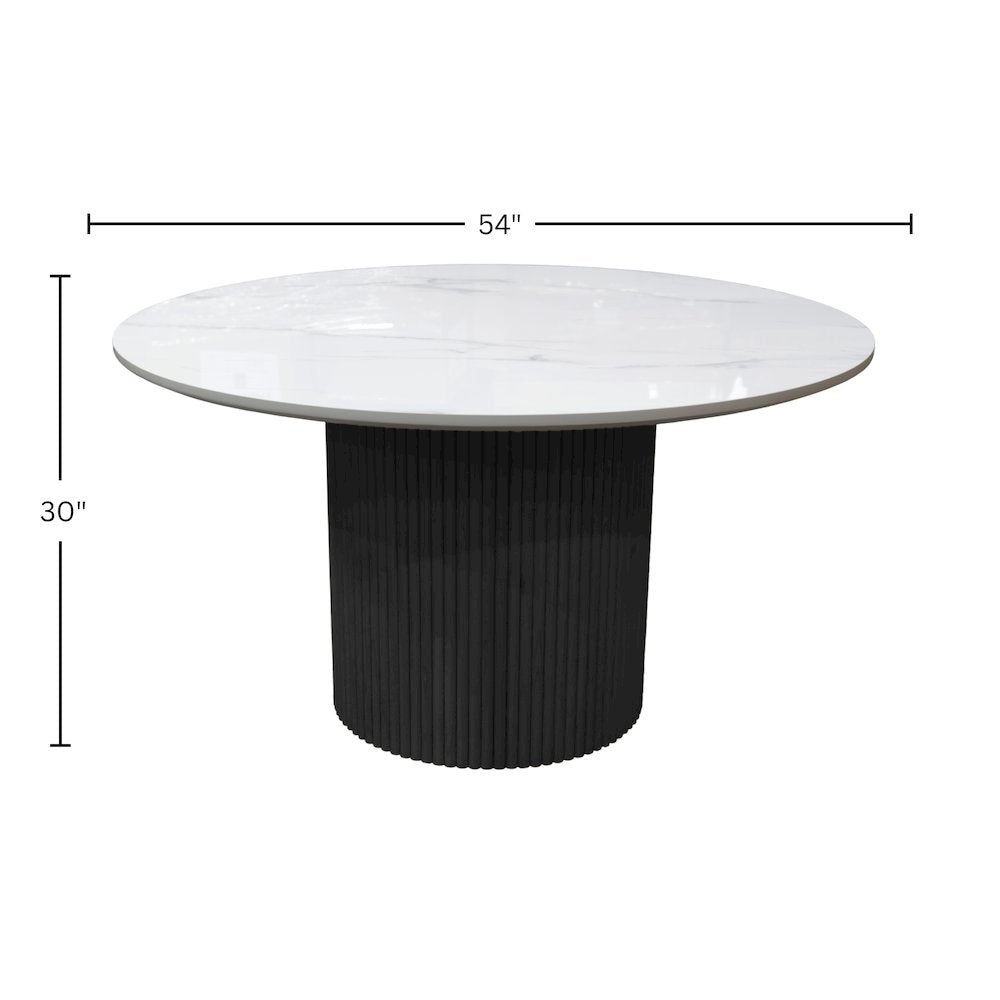 Black Round Dining Table with Quartz Top and Modern Sturdy Legs