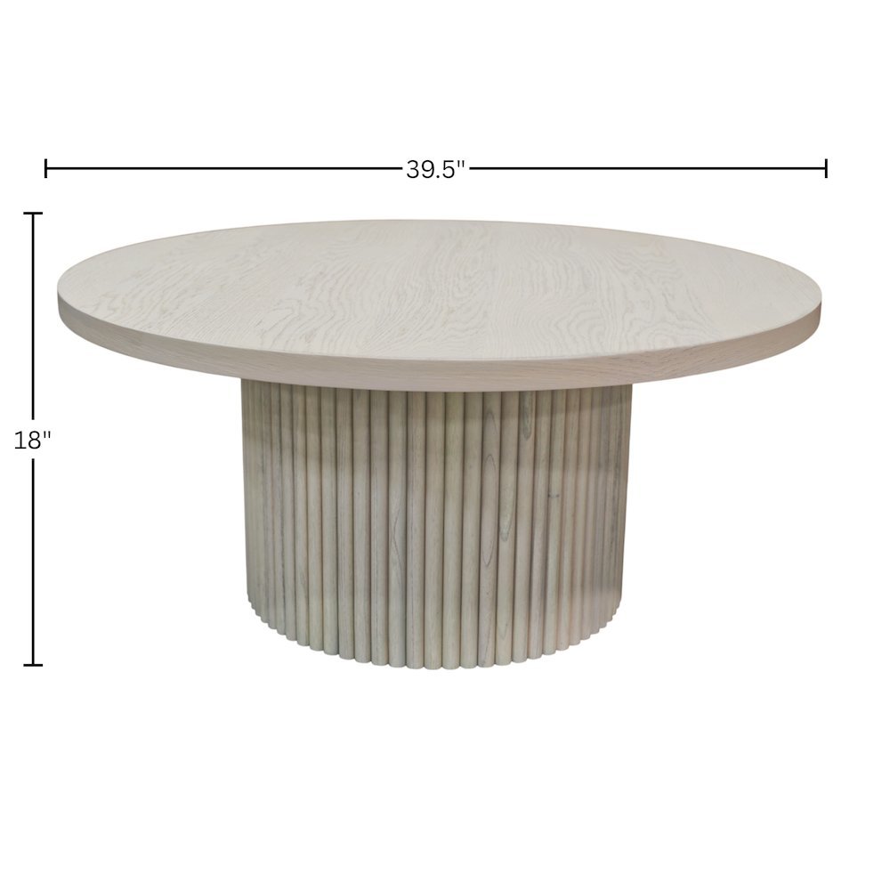 White Wash Round Cocktail Table with Modern Design and Sturdy Base