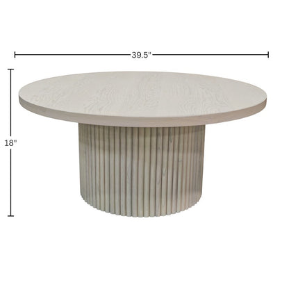White Wash Round Cocktail Table with Modern Design and Sturdy Base