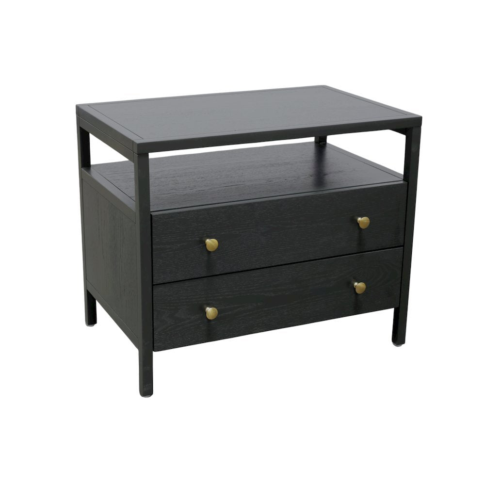Black Modern Farmhouse Nightstand with Drawer Rubberwood Solids Oak Veneer