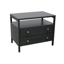 Black Modern Farmhouse Nightstand with Drawer Rubberwood Solids Oak Veneer