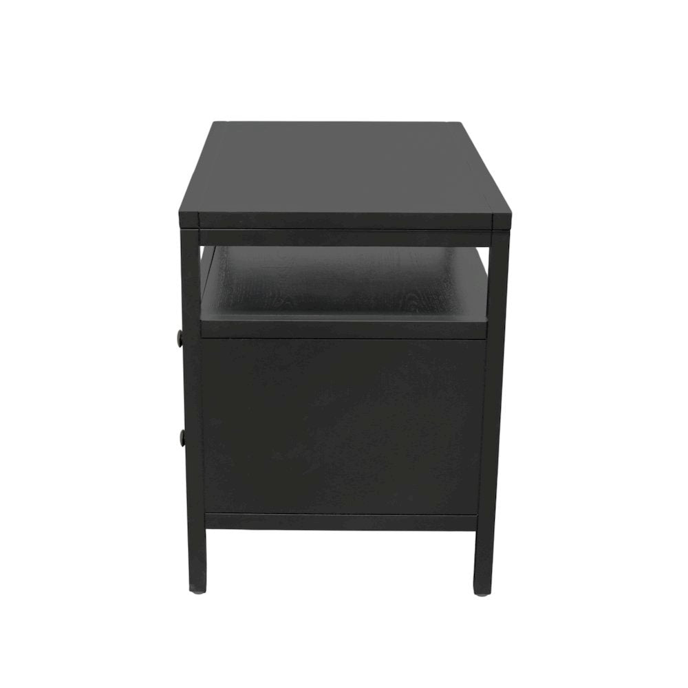 Black Modern Farmhouse Nightstand with Drawer Rubberwood Solids Oak Veneer