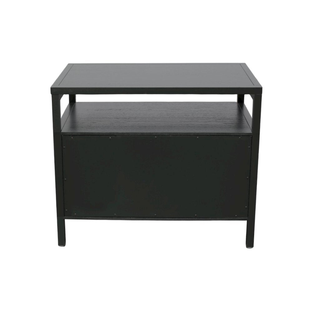 Black Modern Farmhouse Nightstand with Drawer Rubberwood Solids Oak Veneer