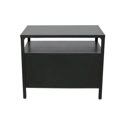 Black Modern Farmhouse Nightstand with Drawer Rubberwood Solids Oak Veneer