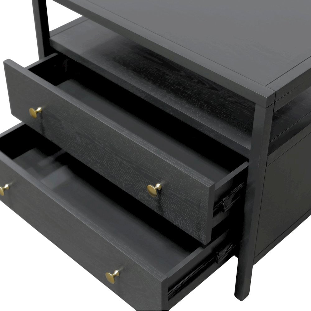Black Modern Farmhouse Nightstand with Drawer Rubberwood Solids Oak Veneer