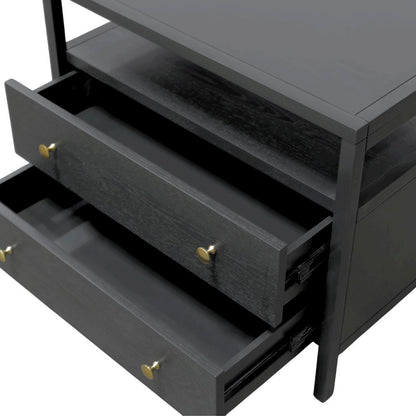 Black Modern Farmhouse Nightstand with Drawer Rubberwood Solids Oak Veneer