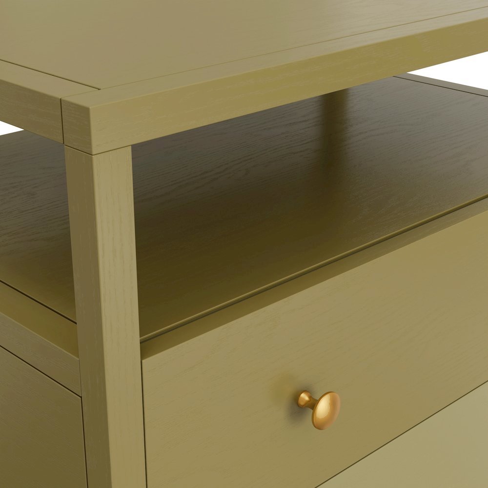 Modern Farmhouse Nightstand with Drawer Rubberwood Solids Oak Veneer