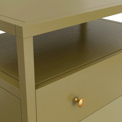 Modern Farmhouse Nightstand with Drawer Rubberwood Solids Oak Veneer