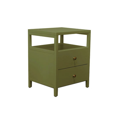 Olive Finish End Table with Drawer and Modern Farmhouse Design