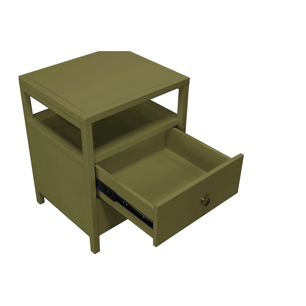 Olive Finish End Table with Drawer and Modern Farmhouse Design