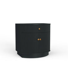 Black Modern Contemporary Nightstand with Drawer and Bottom Shelf Rubberwood