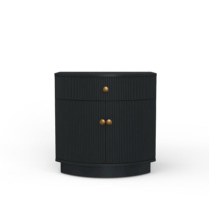 Black Modern Contemporary Nightstand with Drawer and Bottom Shelf Rubberwood