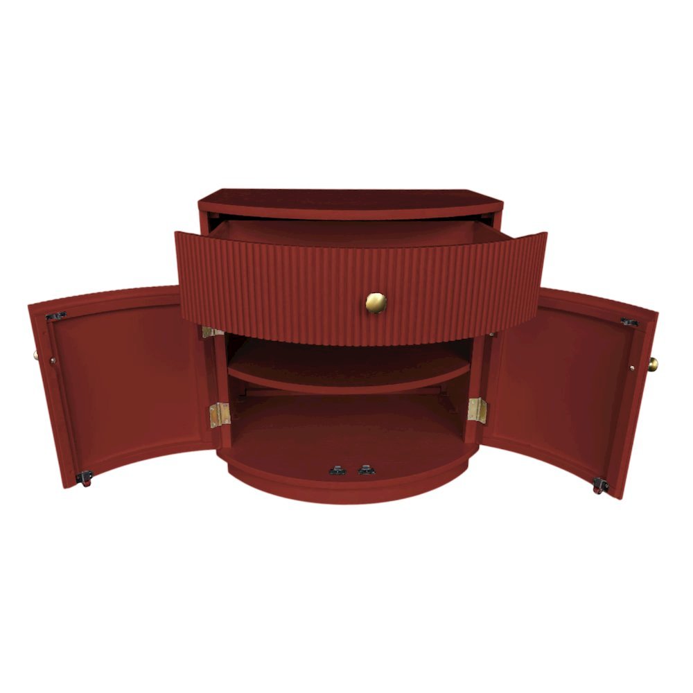 Burgundy Modern Contemporary Nightstand with Bottom Shelf and Drawer Storage