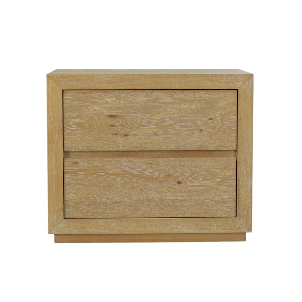 Two Drawer Nightstand in Warm Wood Tone with Solid Rubberwood and Oak Veneer