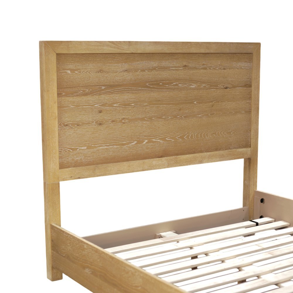 Queen Platform Bed with Modern Farmhouse Design and Durable Wood Rails