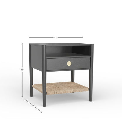 Charcoal Gray Modern Nightstand with Drawer Rubberwood Solids and Oak Veneer