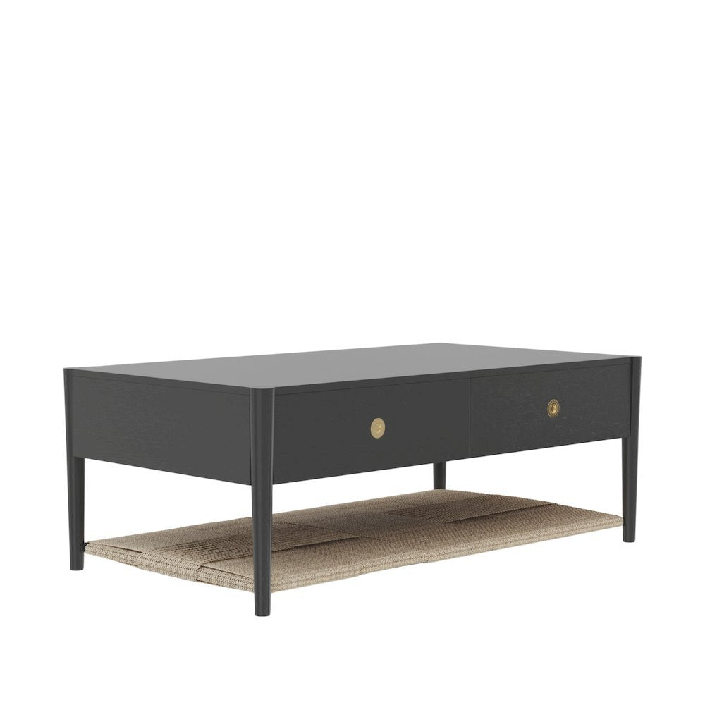 Charcoal Gray Coffee Table with Drawer and Open Shelf Modern Design