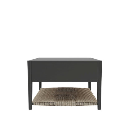 Charcoal Gray Coffee Table with Drawer and Open Shelf Modern Design