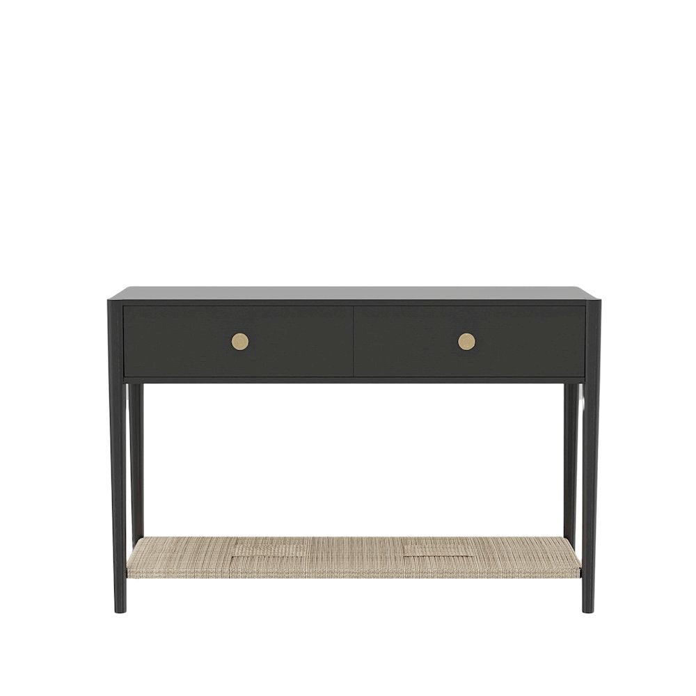 Console Table Charcoal Gray Modern Design with Drawer and Open Shelf Storage