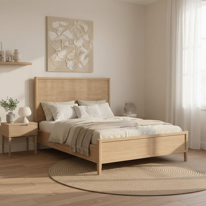 Light Wood Standard King Panel Bed Modern Contemporary Design